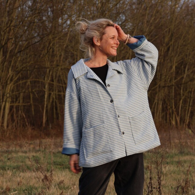 Quintessence - Manteau Kaï pied de poule bleu