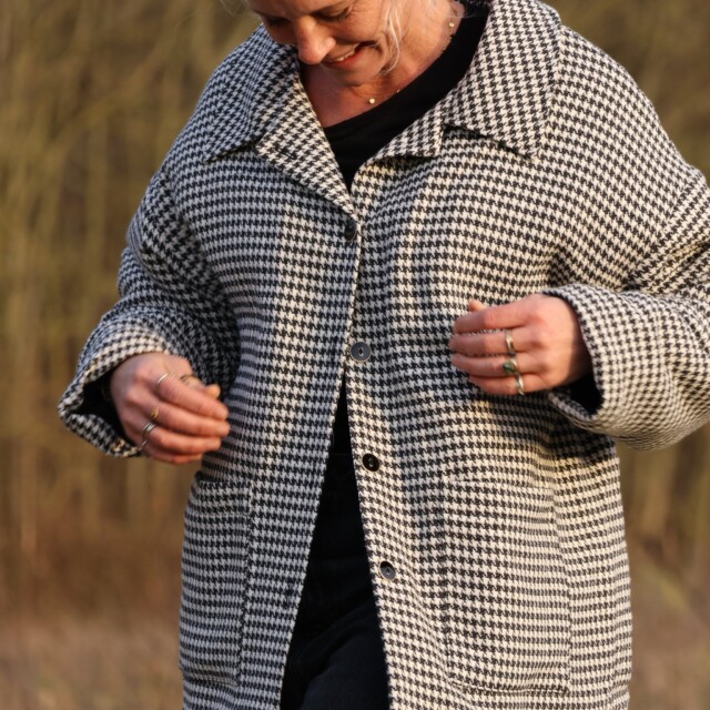 Quintessence - Manteau Kaï pied de poule noir