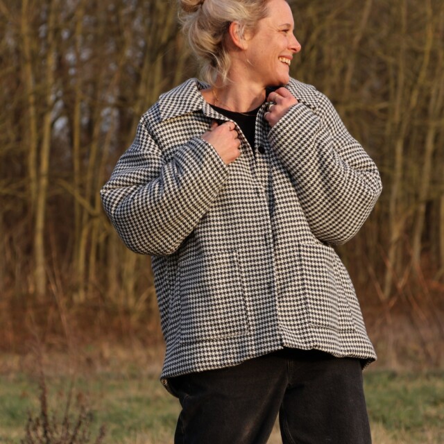 Quintessence - Manteau Kaï pied de poule noir