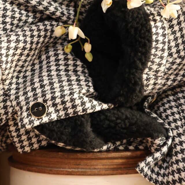 Quintessence - Manteau Kaï pied de poule noir