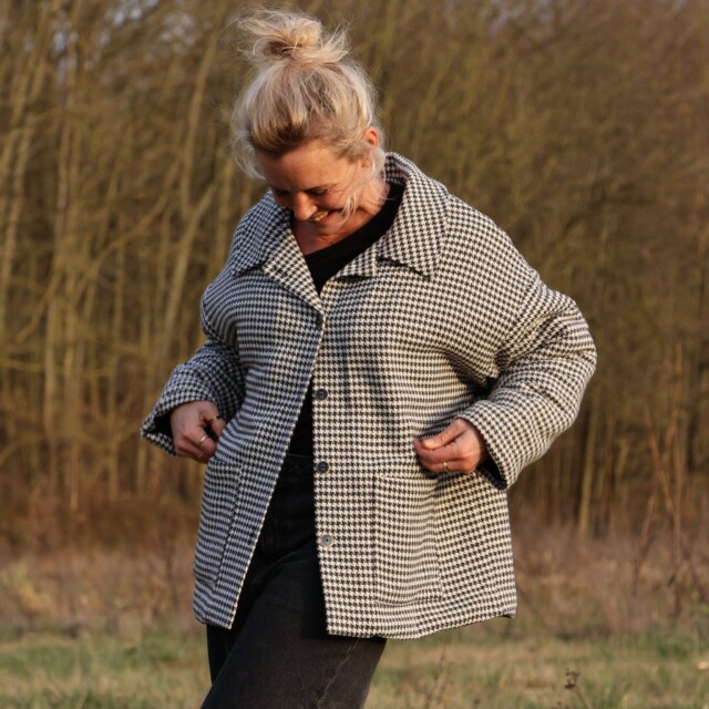 Quintessence - Manteau Kaï pied de poule noir