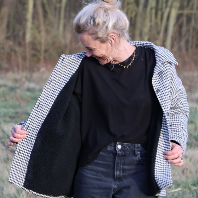 Quintessence - Manteau Kaï pied de poule noir