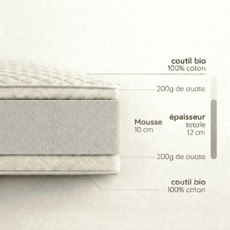 Atelier Morphée - Matelas évolutif 90x140 à 90x190cm COTON BIO