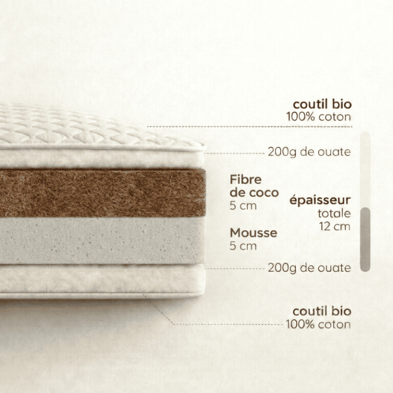 Atelier Morphée - Matelas extensible 80x140 à 80x190cm COTON BIO