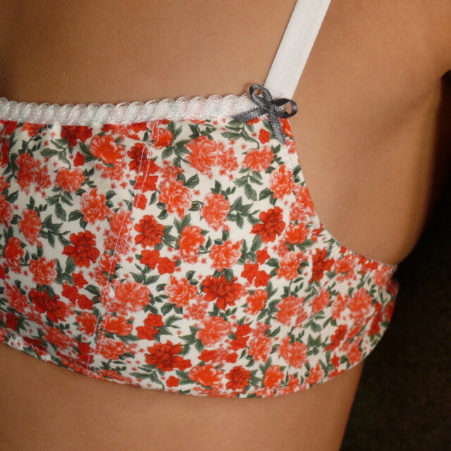Fleurs Pois & Cie - Soutien-gorge sans armature 100% coton made in France - Rouge/Rose/Blanc/vert foncé