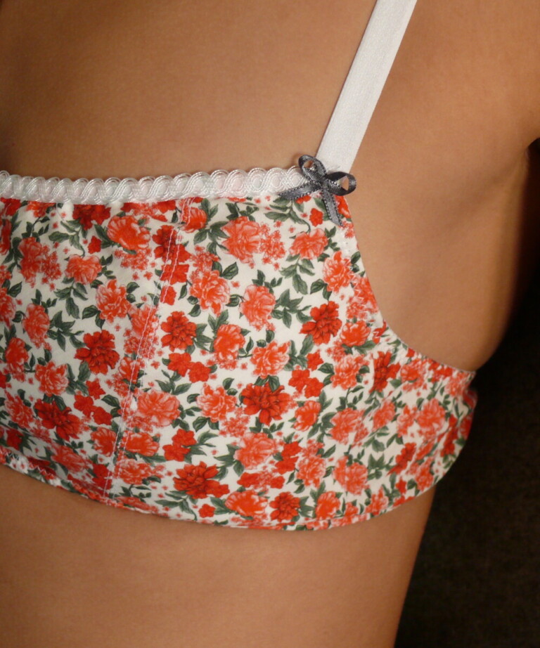 Fleurs Pois & Cie - Soutien-gorge sans armature 100% coton made in France - Rouge/Rose/Blanc/vert foncé