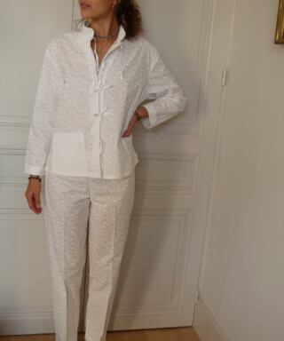 Fleurs Pois et Cie - Pantalon de pyjama femme et/ou de ville  Blanc