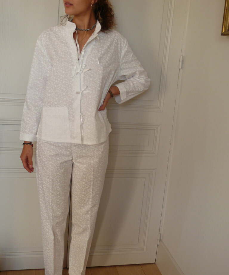 Fleurs Pois & Cie - Pantalon de pyjama femme et/ou de ville - Blanc