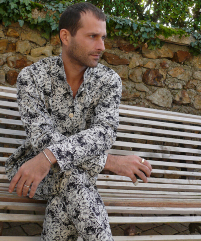 Fleurs Pois et Cie - Pyjama homme 100% coton fabriqué en France – Noir/Beige