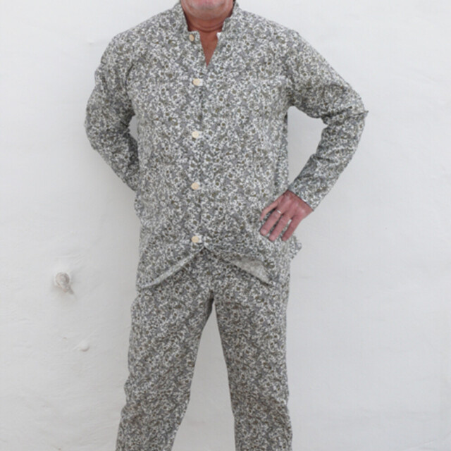 Fleurs Pois & Cie - Pyjama homme 100% coton fabriqué en France - Blanc/vert foncé/Bleu ciel