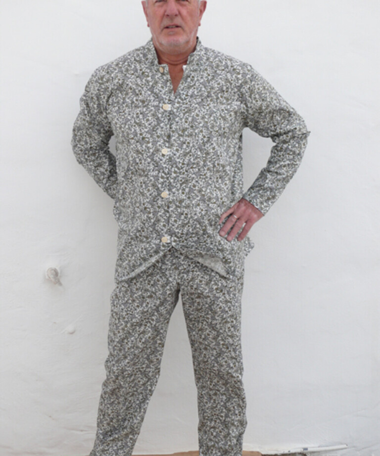 Fleurs Pois & Cie - Pyjama homme 100% coton fabriqué en France - Blanc/vert foncé/Bleu ciel