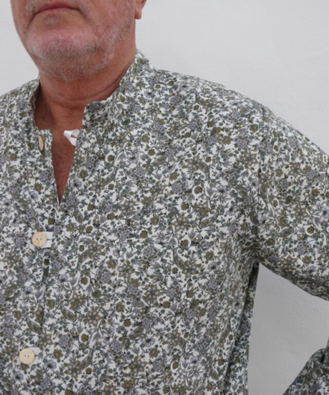 Fleurs Pois et Cie - Pyjama homme 100% coton fabriqué en France – Blanc/vert foncé/Bleu ciel