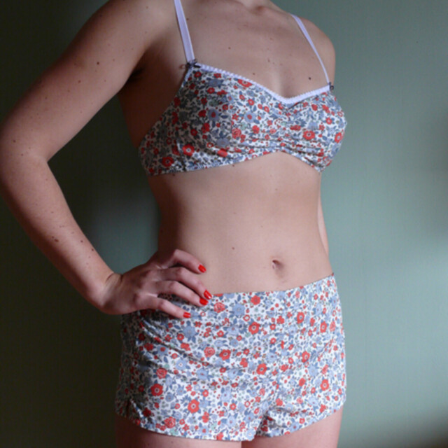 Fleurs Pois & Cie - Soutien-gorge sans armature 100% coton made in France - Rouge/Bleu/vert clair/Gris