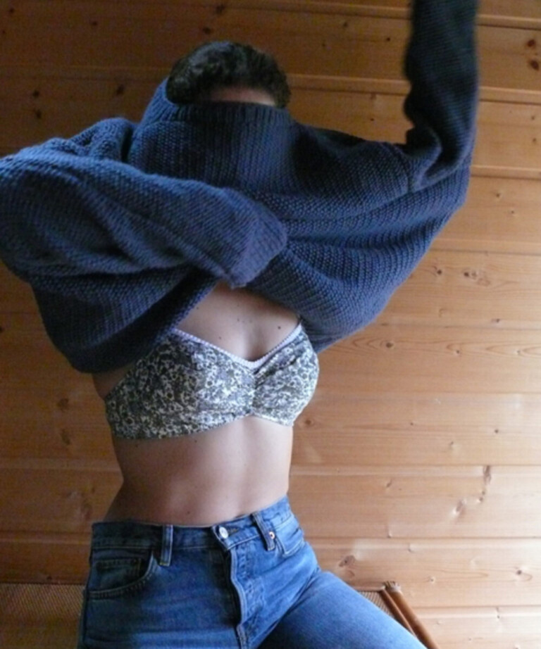 Fleurs Pois & Cie - Soutien-gorge sans armature 100% coton made in France - Blanc/vert foncé/Bleu ciel