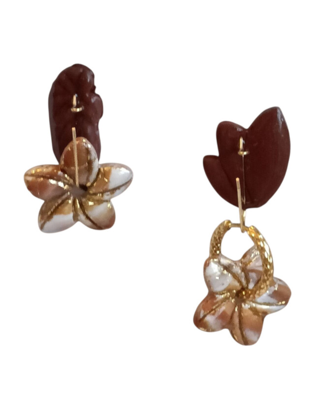 L’atelier de Patricia - boucles d’oreilles interchangeable – éclosion florale Marron clair