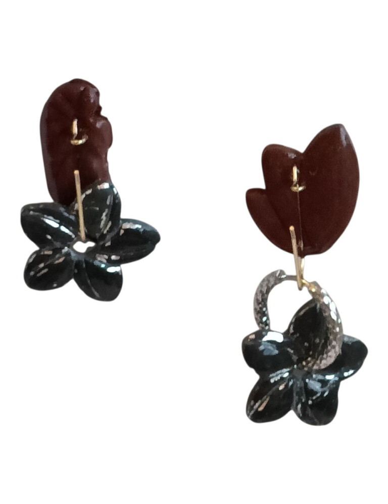 L'Atelier de Patricia - boucles d'oreilles interchangeable- Fleur d'Ébène Noir