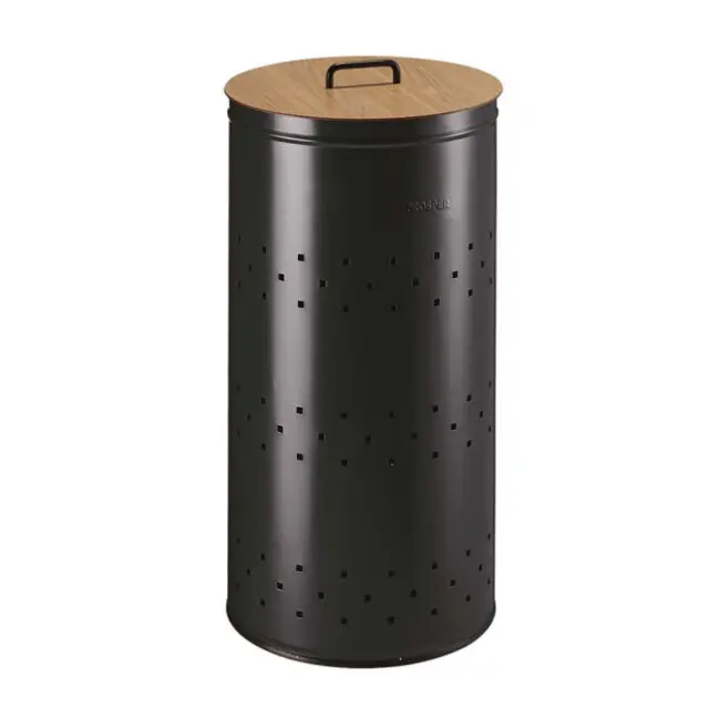 Prosper la poubelle française - Panier à linge 45L avec couvercle et poignée Noir Basalte