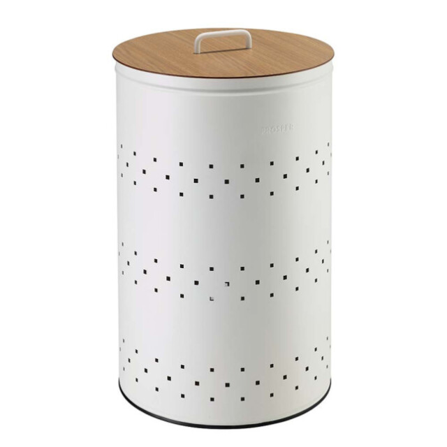 Prosper la poubelle française - Panier à linge 65L avec couvercle et poignée Blanc Coton