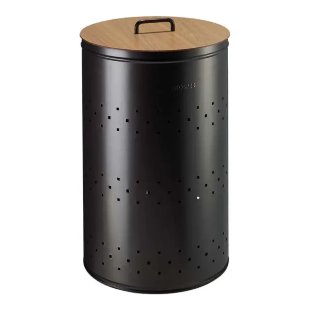 Prosper la poubelle française - Panier à linge 65L avec couvercle et poignée Noir Basalte