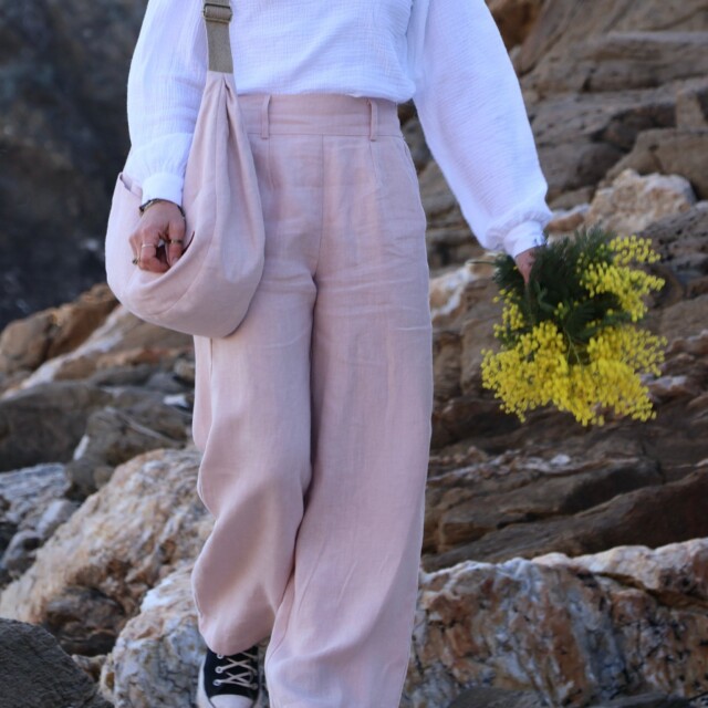 Quintessence - Pantalon Tom - lin rose poudré