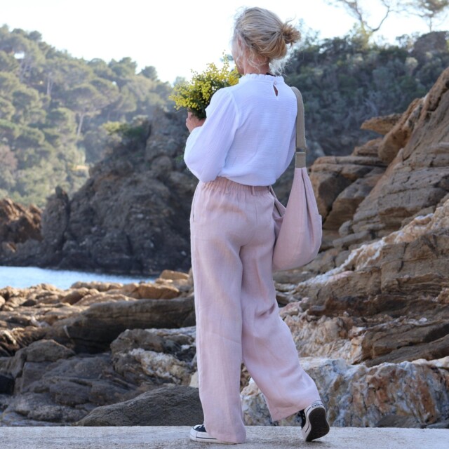 Quintessence - Pantalon Tom - lin rose poudré