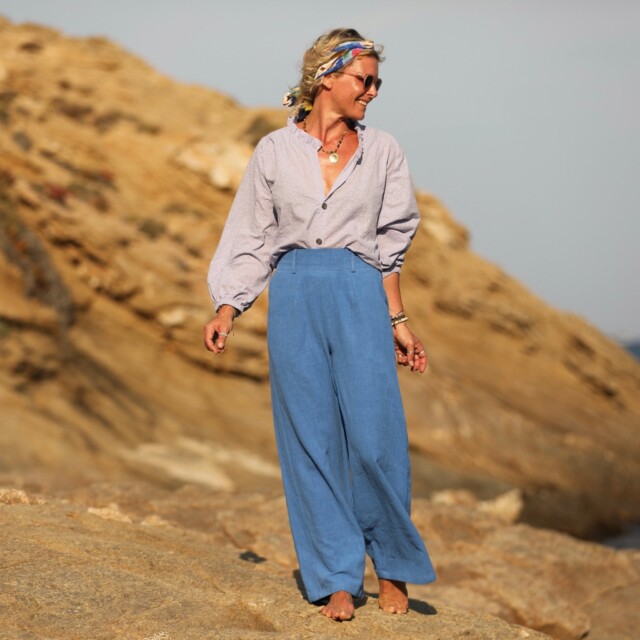 Quintessence - Pantalon Tom – lin stone washed bleu azur