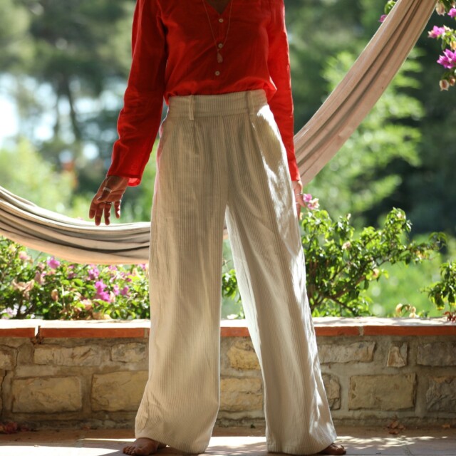Quintessence - Pantalon Tom - velours de coton côtelé blanc cassé