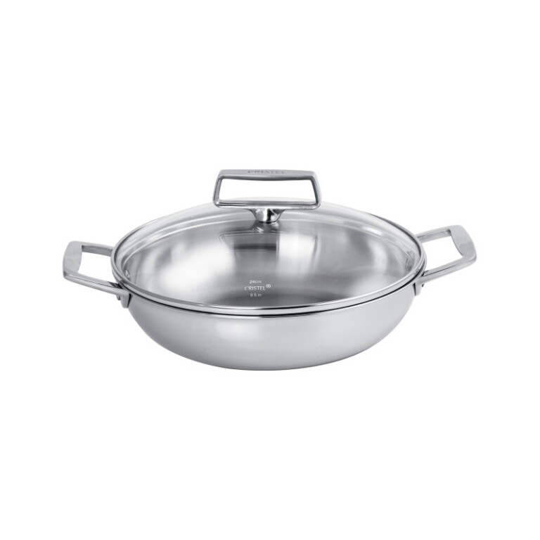 CRISTEL - Poêle sautoir CRISTEL Castel Pro en inox 2 anses et couvercle en verre - 2 tailles