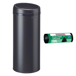 Poubelle cuisine automatique 45L et 10 sacs poubelle 50L Noir Basalte par la marque Prosper la poubelle française Prosper la poubelle française - Poubelle cuisine automatique 45L et 10 sacs poubelle 50L Noir Basalte