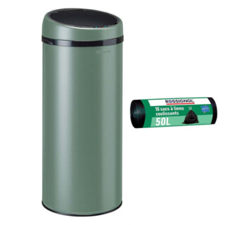 Prosper la poubelle française - Poubelle cuisine automatique 45L et 10 sacs poubelle 50L Vert Natura