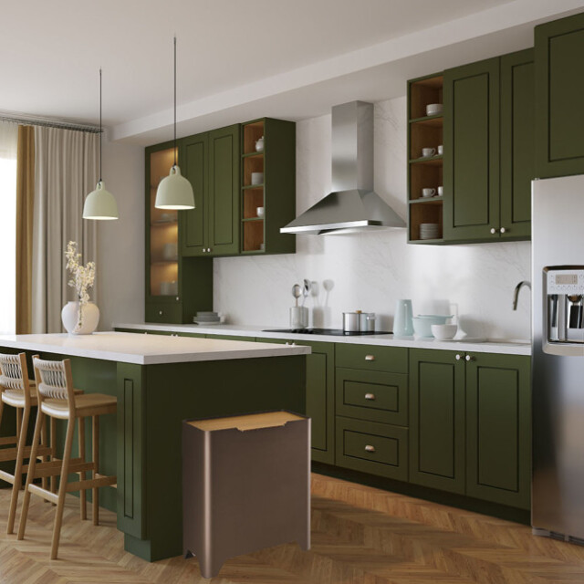 Prosper la poubelle française - Poubelle cuisine de tri sélectif 2x20L avec seaux Taupe