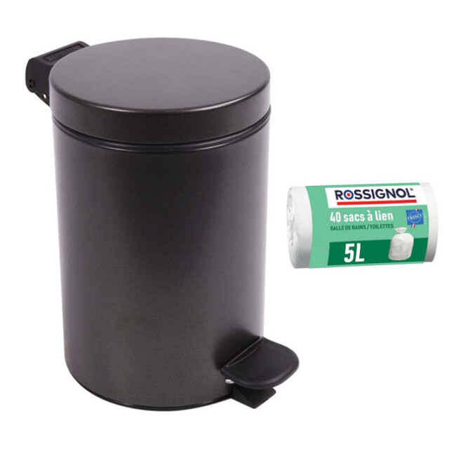 Prosper la poubelle française - Poubelle salle de bain 3L et 40 sacs poubelle 5L Noir Basalte