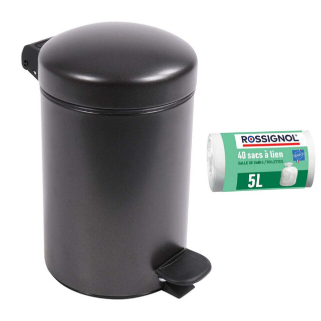Prosper la poubelle française - Poubelle salle de bain 3L et 40 sacs poubelle 5L Noir Basalte