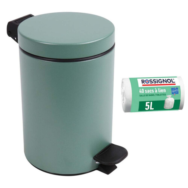 Prosper la poubelle française - Poubelle salle de bain 3L et 40 sacs poubelle 5L Vert Natura