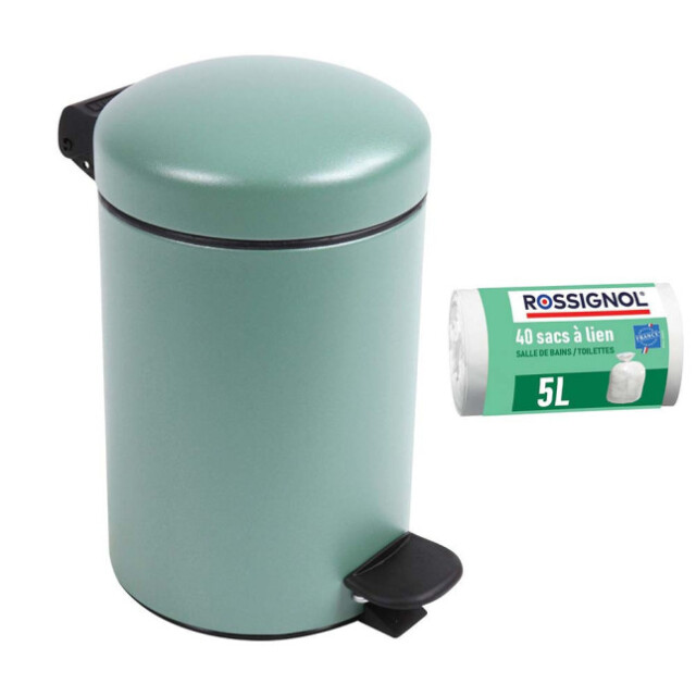 Prosper la poubelle française - Poubelle salle de bain 3L et 40 sacs poubelle 5L Vert Natura