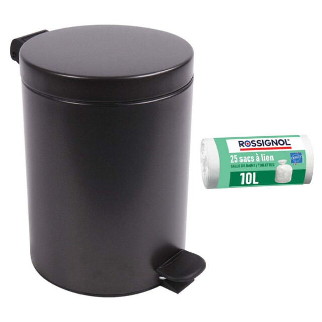 Prosper la poubelle française - Poubelle salle de bain 5L et 25 sacs poubelle 10L Noir Basalte