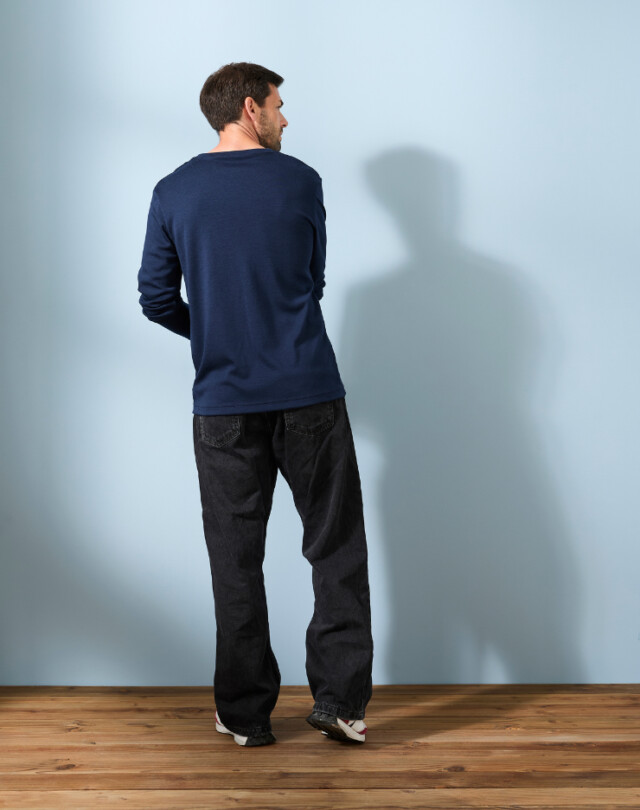 Lemahieu - T-shirt épais 100% Laine Mérinos - Bleu Minuit - Homme