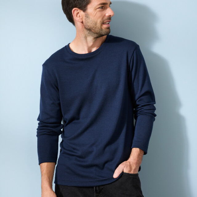 Lemahieu - T-shirt épais 100% Laine Mérinos - Bleu Minuit - Homme