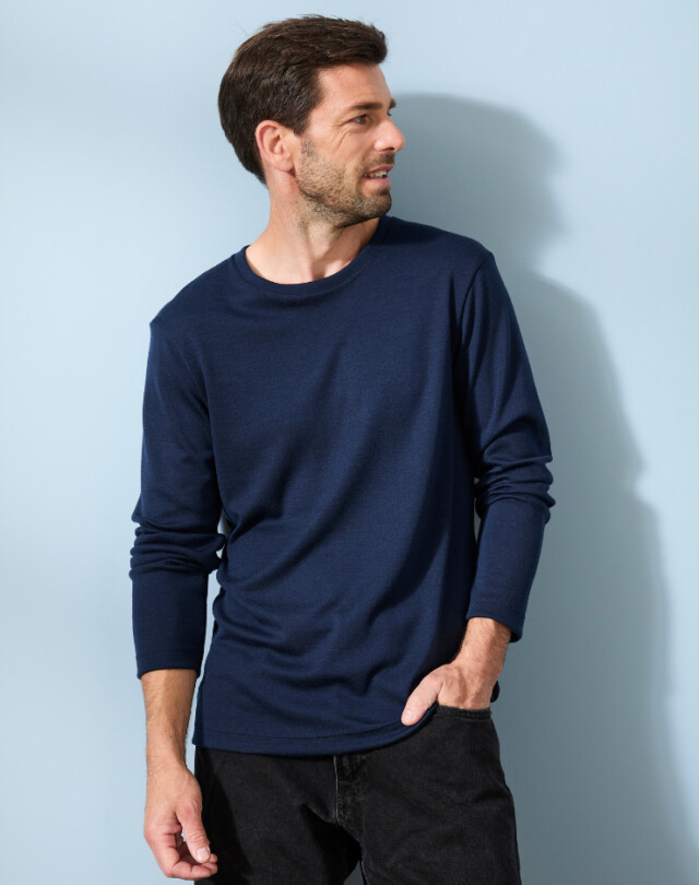 Lemahieu - T-shirt épais 100% Laine Mérinos - Bleu Minuit - Homme