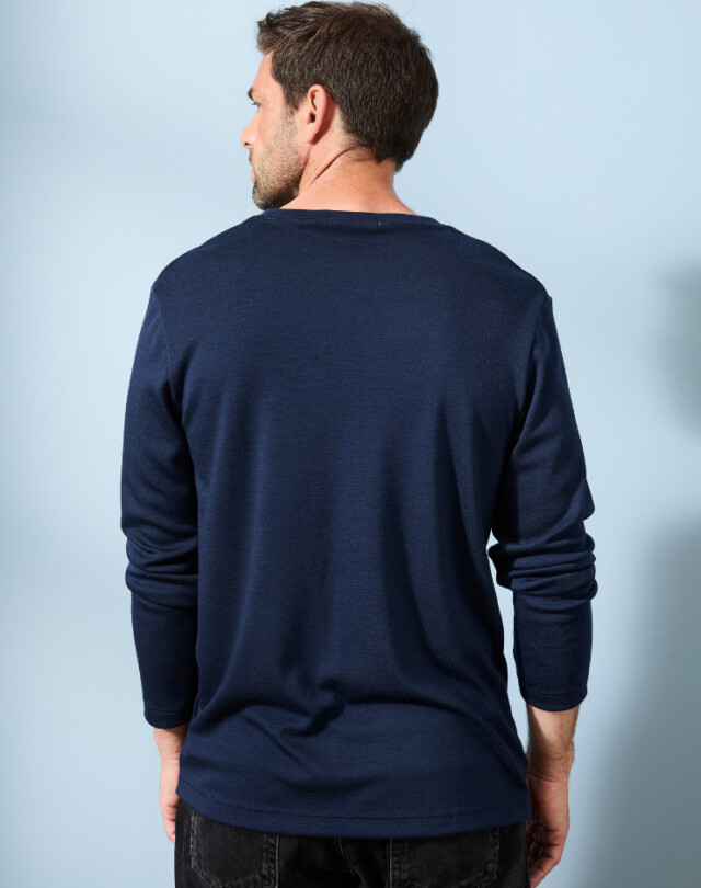 Lemahieu - T-shirt épais 100% Laine Mérinos - Bleu Minuit - Homme