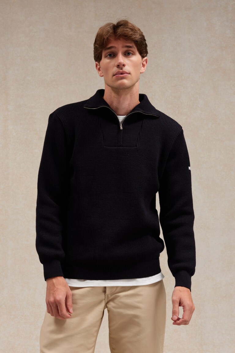 Le Minor - Pull camionneur bleu marine pour homme en laine vierge