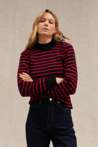 Pull marin rayé marine et rouge pour femme par la marque Le Minor Le Minor - Pull marin rayé marine et rouge pour femme
