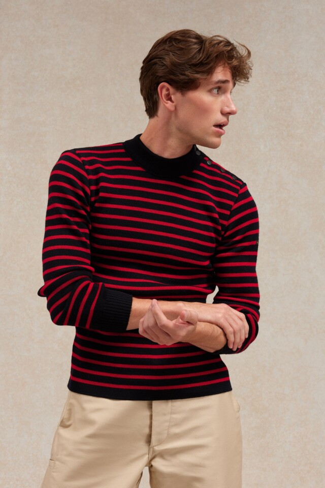 Le Minor - Pull marin rayé marine et rouge pour homme
