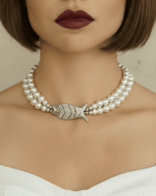 Collier Poisson Majestic Gefilte Perles de Culture et Argent par la marque NEIJE NEIJE - Collier Poisson Majestic Gefilte Perles de Culture et Argent
