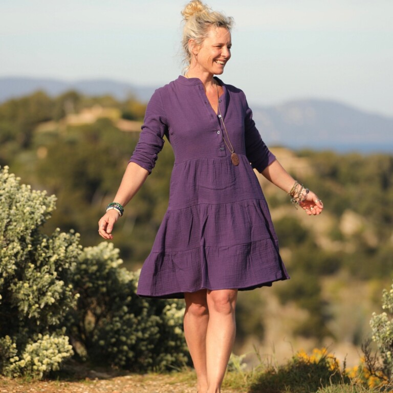 Quintessence - Robe Bella - double gaze de coton lilas