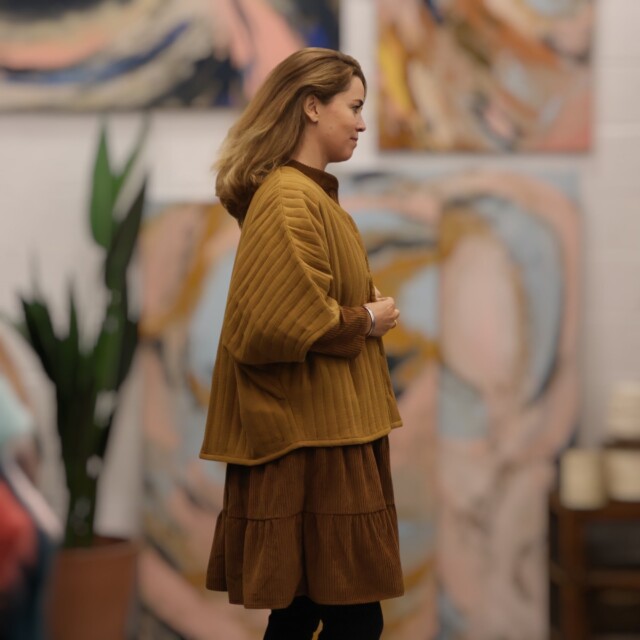 Quintessence - Robe Bella - viscose graphique émeraude/marine