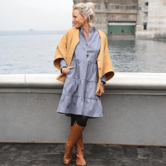 Quintessence - Robe Bella – sergé de coton bleu doux