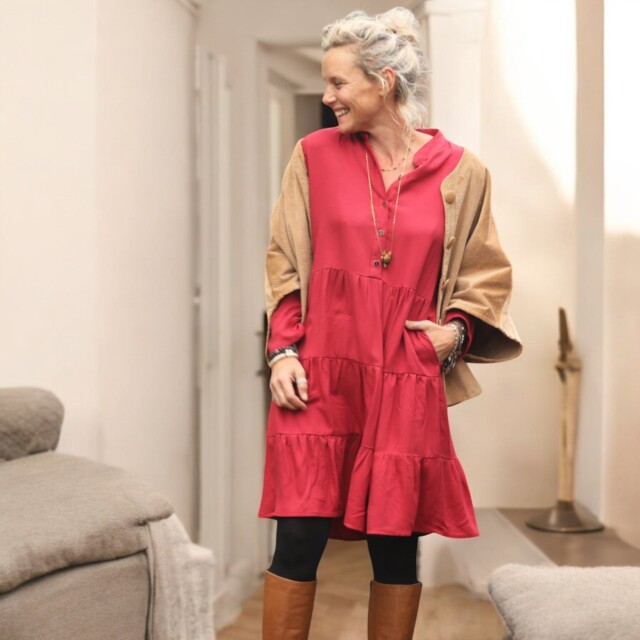 Quintessence - Robe Bella – sergé de viscose grenat