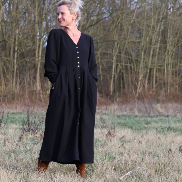 Quintessence - Robe Clémence -  viscose/lin noire