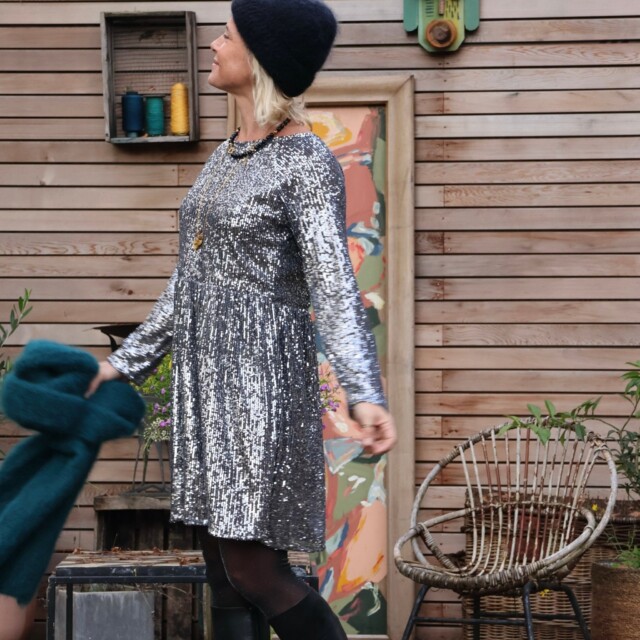 Quintessence - Robe Mia courte - sequins argent